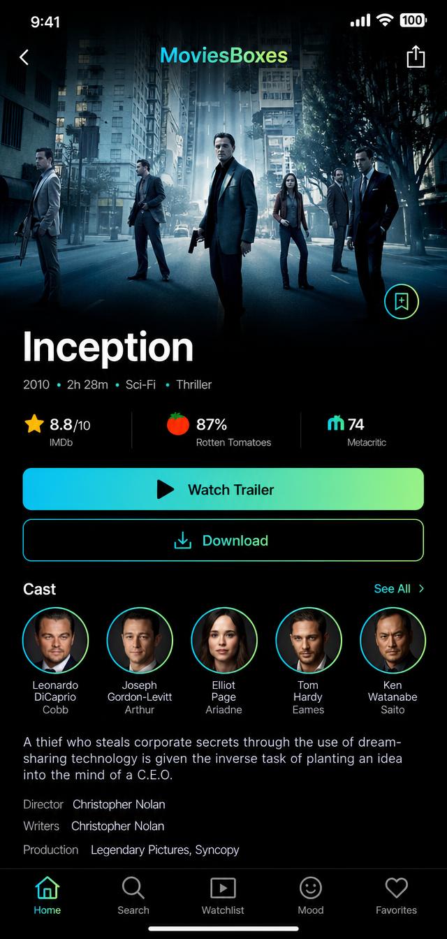 Movie Boxes iPhone app — Movie details & cast