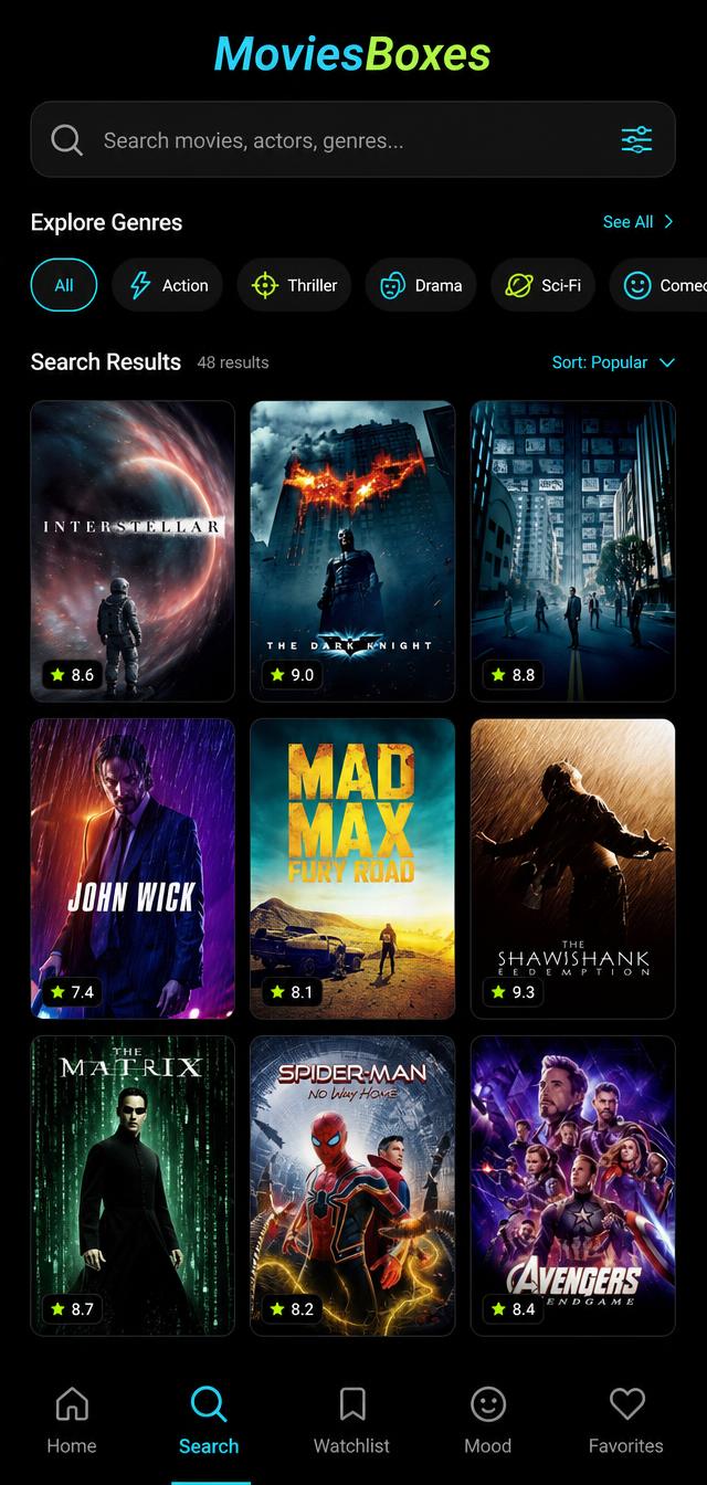 Movie Boxes iPhone app — Search & genres